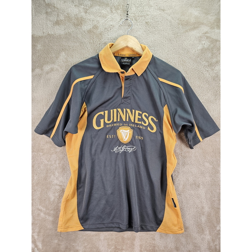 Guinness Polo Shirt Men's Size M Gray Yellow Rugby 1759 Short Sleeve Performance